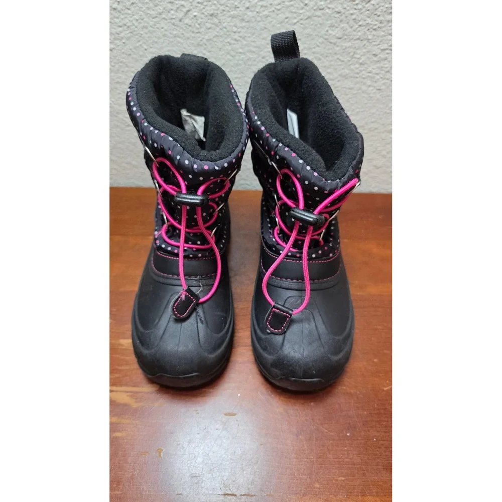 Western Chief Snowden Dot Snow Boots‎ Girls Size 2 Black Pink Polka Dot Winter